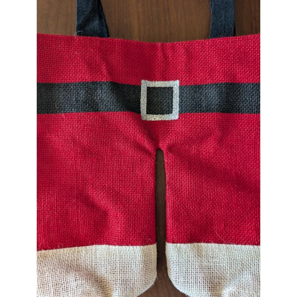 Santa‎ Pants Double Wine Bottle Gift Bag Red Burlap Christmas Holiday Carrier
